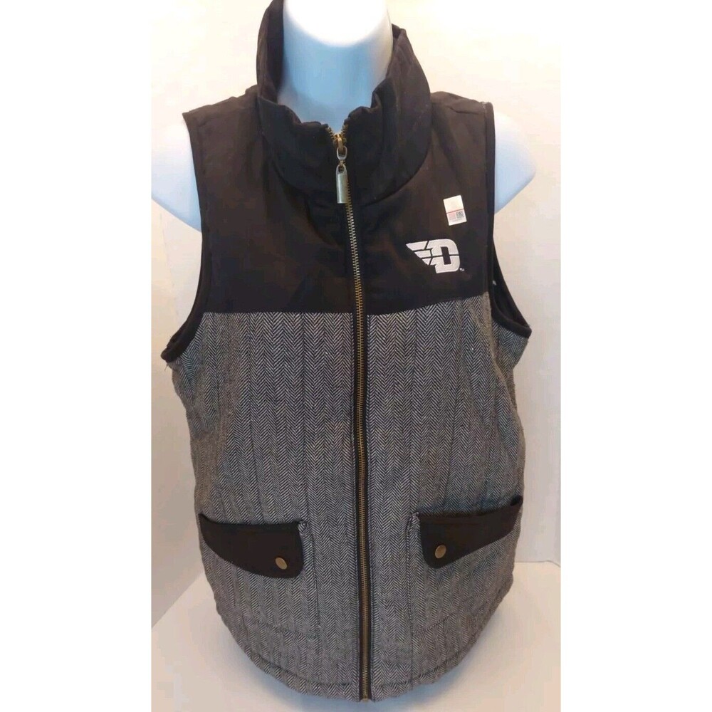Gameday Couture Dayton Flyers Black And Gray Herringbone Zip Up Vest Sz M